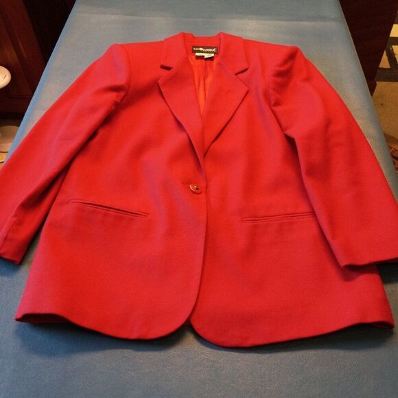 Sag Harbor Women's 12 Petite Red Wool Long Sleeve Single Button Blazer - Picture 1 of 8